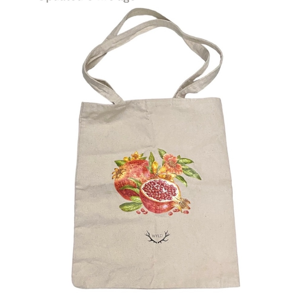 WYLD canvas tote bag fruit print appliqué Mary jane purse shoulder shoppers sack